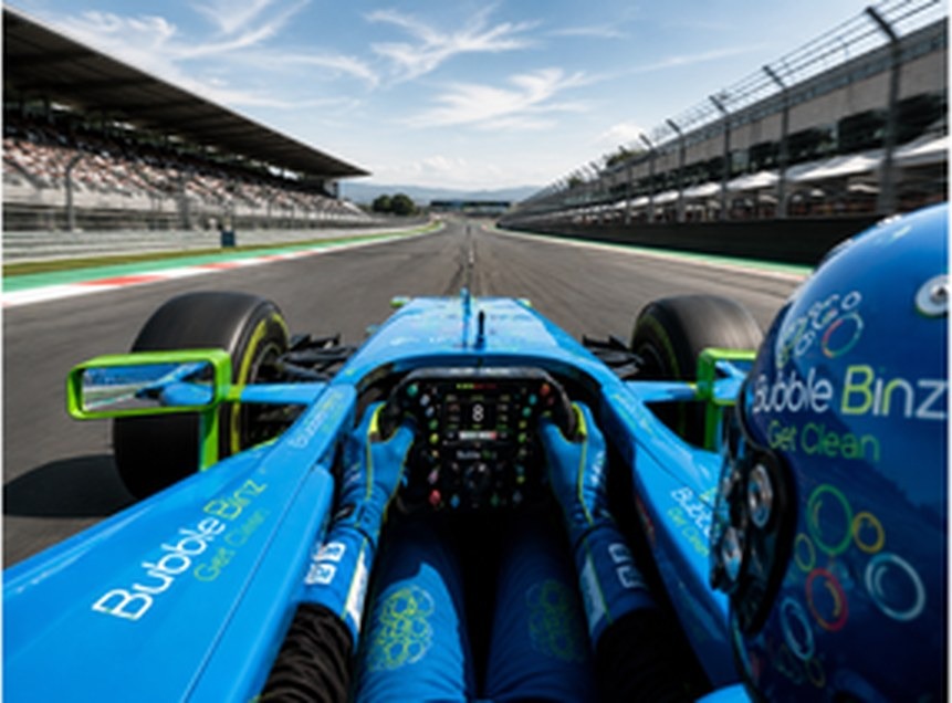 View from the cockpit of a Bubble Binz race car