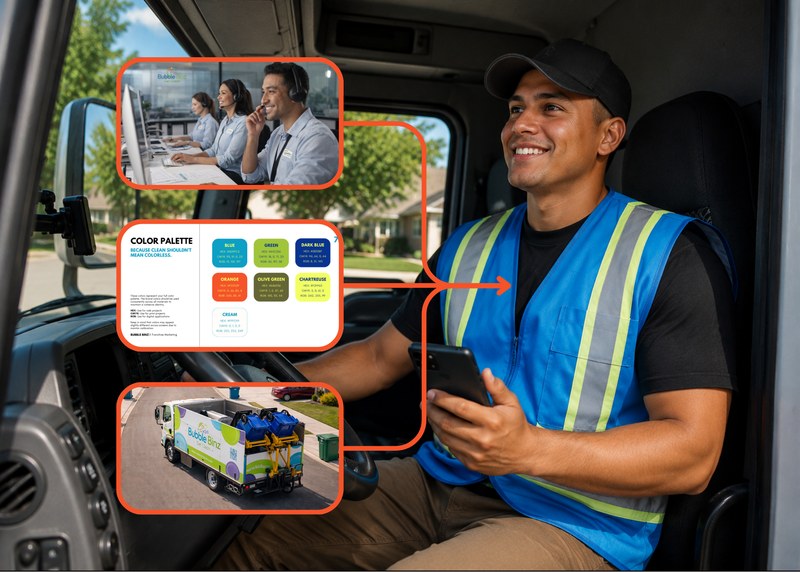 Bubble Binz driver in a truck using the mobile app