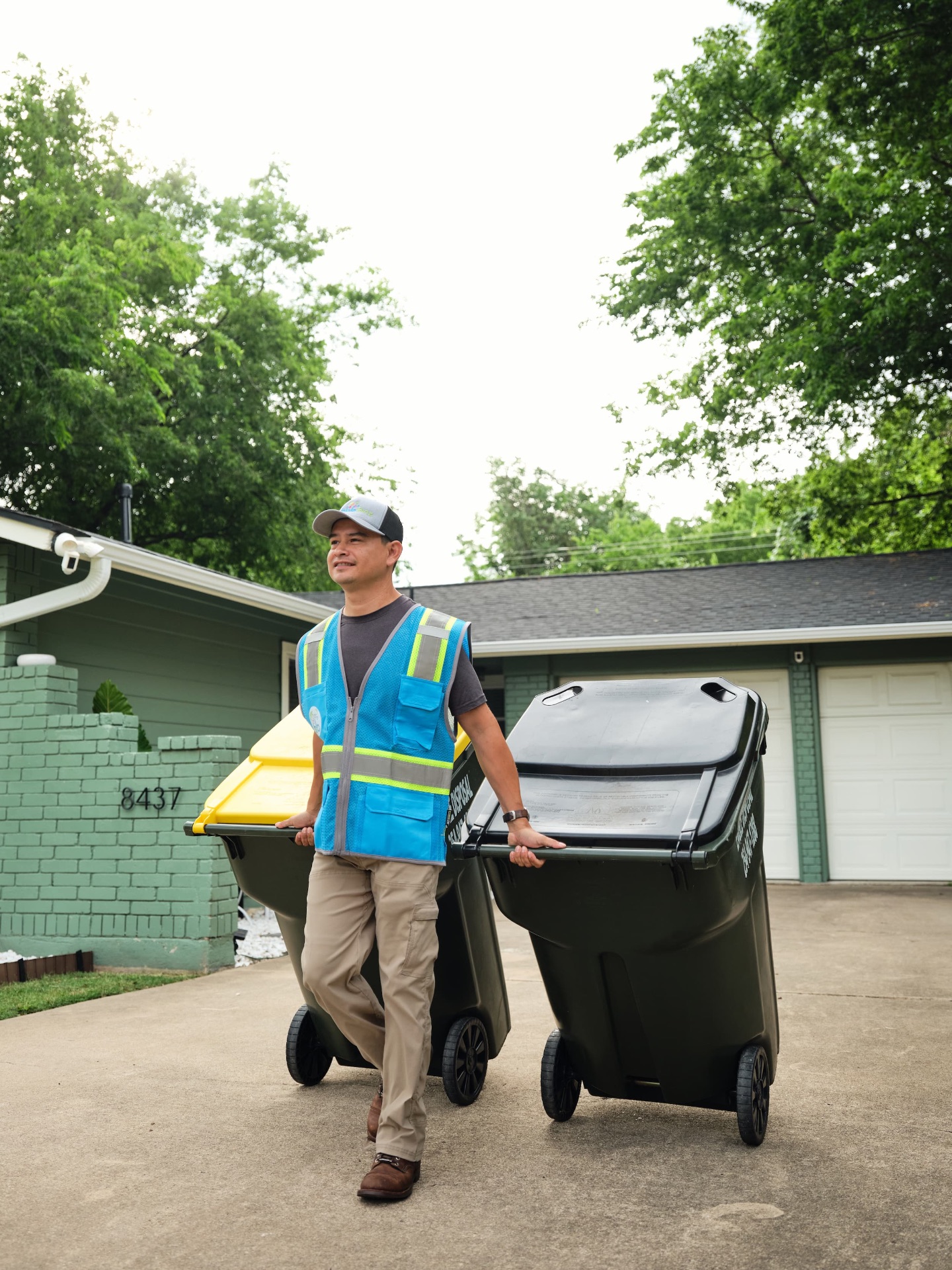 Worker moving bins